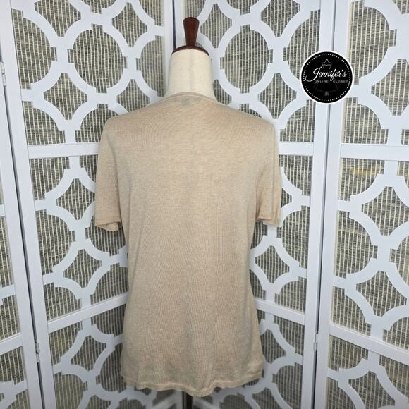 Adrienne Vittadini Tan Silk Blend Gold Studded Short Sleeve Sweater Size L - Picture 7 of 10